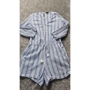 J. Crew Romper Women's Size Small Gauzy Cotton Blue White Stripe Vacation Beach